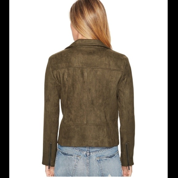 olive Faux Suede Scuba Moto Jacket - Picture 3 of 11